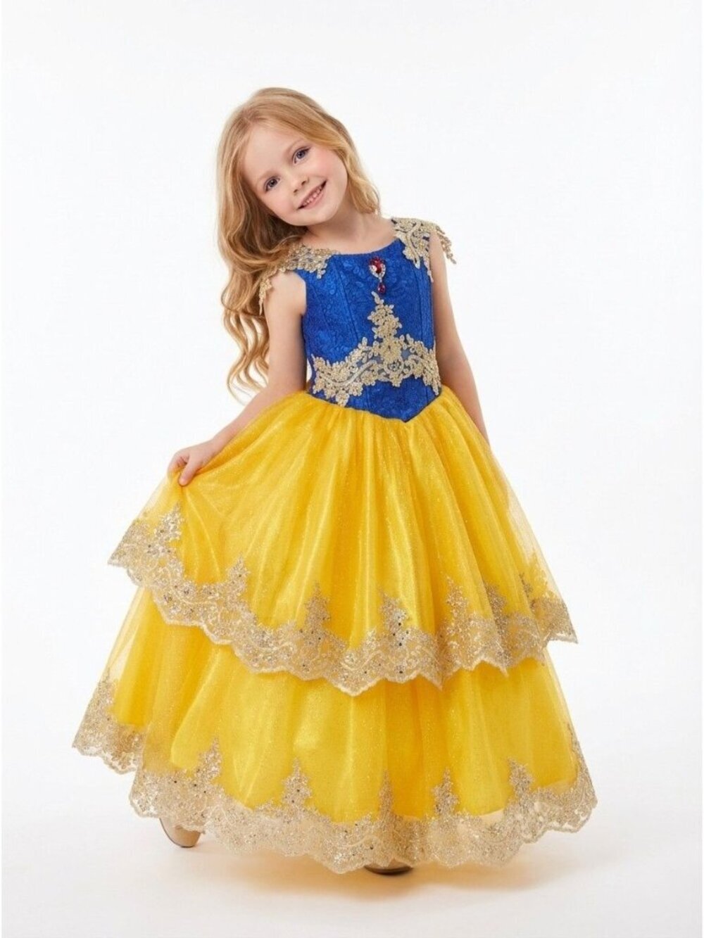 Girls Snow White Inspired 2-in-1 Princess Dress with Adjustable Corset Back